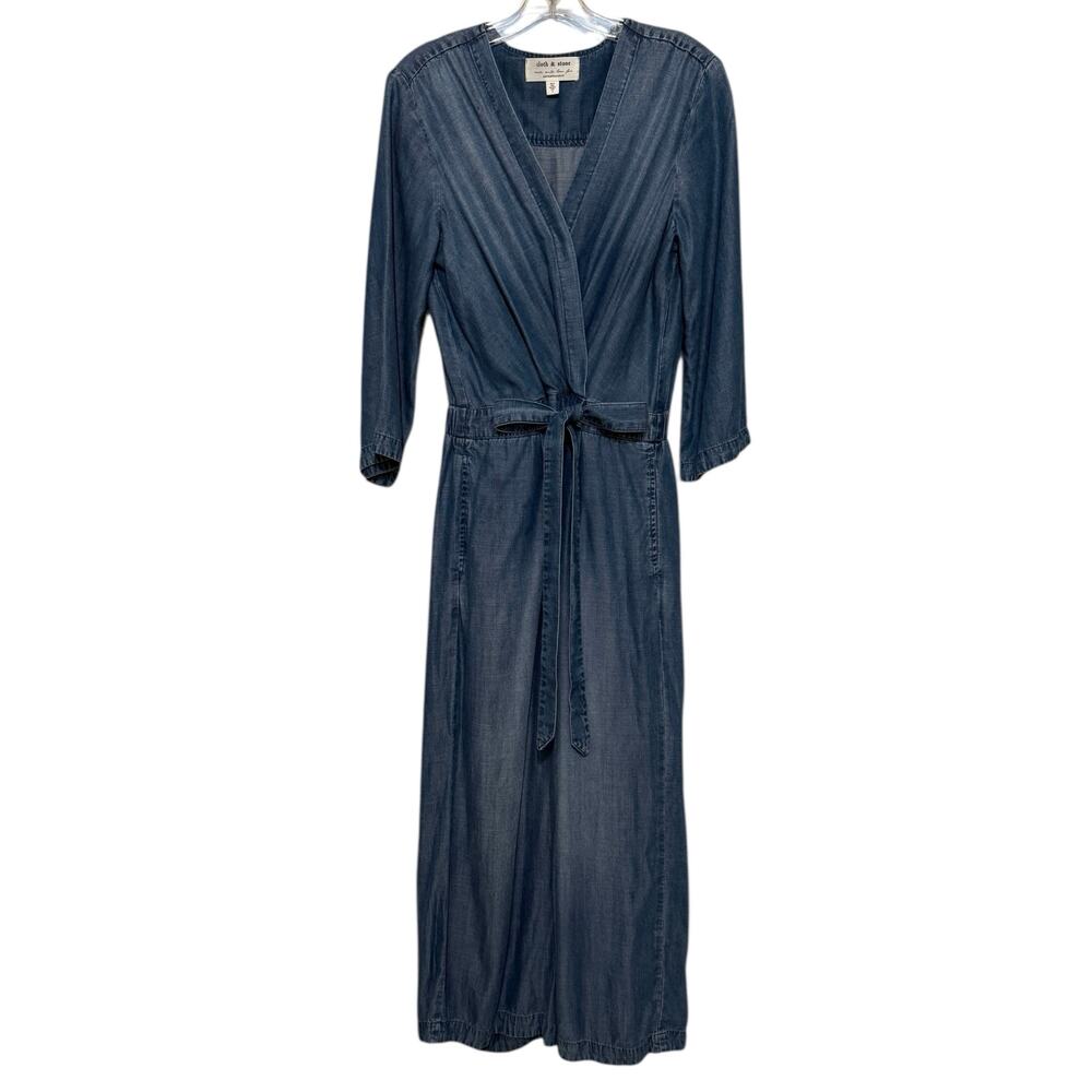 Cloth & Stone Anthropologie Denim Chambray Jumpsuit Womens Size M Blue Wide Leg